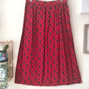CP Sport Vtg 80s Red Green Paisley Print A-Line Midi Skirt Size 12 Made in USA